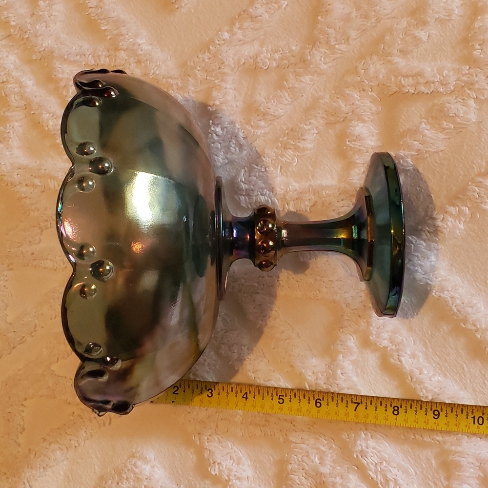 Vintage Indiana glass company blue carnival glass large pedestal candy dish.